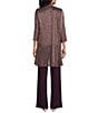 R & M Richards Pleated Crinkle Metallic Scoop Neck 3/4 Sleeve 3-Piece Pant Set - Image 2