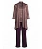R & M Richards Pleated Crinkle Metallic Scoop Neck 3/4 Sleeve 3-Piece Pant Set - Image 4