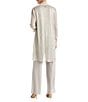 R & M Richards Pleated Crinkle Metallic Scoop Neck 3/4 Sleeve 3-Piece Pant Set, Color:Champagne - Image 2
