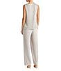 R & M Richards Pleated Crinkle Metallic Scoop Neck 3/4 Sleeve 3-Piece Pant Set, Color:Champagne - Image 4