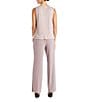 R & M Richards Pleated Crinkle Metallic Scoop Neck 3/4 Sleeve 3-Piece Pant Set, Color:Blush - Image 4