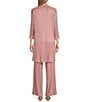 R & M Richards Pleated Crinkle Metallic Scoop Neck 3/4 Sleeve 3-Piece Pant Set - Image 3