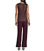 R & M Richards Pleated Crinkle Metallic Scoop Neck 3/4 Sleeve 3-Piece Pant Set, Color:Merlot - Image 4