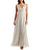 Color:Champagne - Image 1 - Pleated Metallic V-Neck Sleeveless Gown