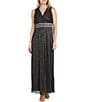Color:Black/Silver - Image 1 - Pleated Metallic V-Neck Sleeveless Gown