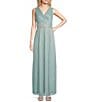 Color:Seafoam - Image 1 - Pleated Metallic V-Neck Sleeveless Gown