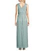 Color:Seafoam - Image 2 - Pleated Metallic V-Neck Sleeveless Gown
