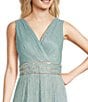 Color:Seafoam - Image 3 - Pleated Metallic V-Neck Sleeveless Gown
