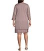 Color:Mauve - Image 2 - Plus Size Beaded Scoop Neck 3/4 Sleeve Lace 2-Piece Jacket Dress