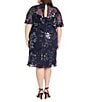 R & M Richards Plus Floral Sequin Power Mesh Beaded Sheer Capelet Sleeves Dress, Color:Navy - Image 2
