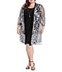 R & M Richards Plus Size 2 Piece Contrast Embroidered Duster Jacket Dress, Color:Silver/Black - Image 1