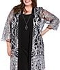 R & M Richards Plus Size 2 Piece Contrast Embroidered Duster Jacket Dress, Color:Silver/Black - Image 5