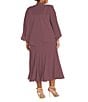 R & M Richards Plus Size 2 Piece Long Beaded Detail Chiffon Jacket Midi Dress, Color:Dark Rose - Image 2