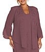 R & M Richards Plus Size 2 Piece Long Beaded Detail Chiffon Jacket Midi Dress, Color:Dark Rose - Image 5