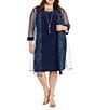 R & M Richards Plus Size 2 Piece Printed Embroidered Sequin Duster Jacket Dress, Color:Navy - Image 1
