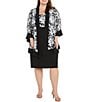 Color:Black/White - Image 1 - Plus Size 3/4 Ruffle Sleeve Crew Neck Embroidered Sequin 2-Piece Jacket Dress