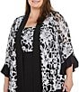 Color:Black/White - Image 5 - Plus Size 3/4 Ruffle Sleeve Crew Neck Embroidered Sequin 2-Piece Jacket Dress