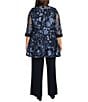 R & M Richards Plus Size 3/4 Sleeve Crew Neck Embroidered 3-Piece Pant Set, Color:Navy/periwinkle - Image 2