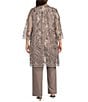 R & M Richards Plus Size 3/4 Sleeve Crew Neck Embroidered Sequin 3-Piece Pant Set, Color:Mocha - Image 2