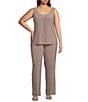 R & M Richards Plus Size 3/4 Sleeve Crew Neck Embroidered Sequin 3-Piece Pant Set, Color:Mocha - Image 3