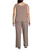 R & M Richards Plus Size 3/4 Sleeve Crew Neck Embroidered Sequin 3-Piece Pant Set, Color:Mocha - Image 4