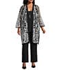R & M Richards Plus Size 3/4 Sleeve Scoop Neck Embellished Sequin Jacket 3-Piece Pant Set, Color:Silver/Black - Image 1