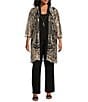 R & M Richards Plus Size 3/4 Sleeve Scoop Neck Embellished Sequin Jacket 3-Piece Pant Set, Color:Black/Gold - Image 1