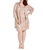 Color:Rose Gold - Image 1 - Plus Size 3/4 Sleeve Round Neck Pleated Floral 2-Piece Jacket Dress