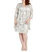 Color:Champagne - Image 1 - Plus Size 3/4 Sleeve Round Neck Pleated Floral 2-Piece Jacket Dress