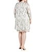 Color:Champagne - Image 2 - Plus Size 3/4 Sleeve Round Neck Pleated Floral 2-Piece Jacket Dress
