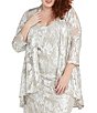 Color:Champagne - Image 3 - Plus Size 3/4 Sleeve Round Neck Pleated Floral 2-Piece Jacket Dress