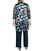 R & M Richards Plus Size 3/4 Sleeve Scoop Neck 3-Piece Foil Festival Crinkle Pant Set, Color:Peacock/Aqua - Image 2