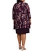 Color:Eggplant - Image 2 - Plus Size 3/4 Sleeve Scoop Neck Floral Print 2-Piece Jacket Dress