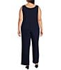 R & M Richards Plus Size 3/4 Sleeve Sweetheart Neck Embellished Sequin Jacket 3-Piece Pant Set, Color:Navy/Wine - Image 4