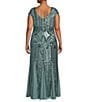 Color:Seafoam - Image 2 - Plus Size Cap Sleeve V-Neck Godet Insets Embroidered Sequin Dress
