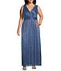 R & M Richards Plus Size Chiffon Metallic Pleat Crinkle 2-Piece Jacket Dress, Color:Baltic/Blue - Image 3