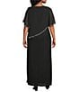 R & M Richards Plus Size Chiffon Metallic Stripe Rhinestone Trim Poncho Dress, Color:Black - Image 2