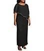 R & M Richards Plus Size Chiffon Metallic Stripe Rhinestone Trim Poncho Dress, Color:Black - Image 3