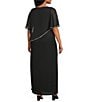 R & M Richards Plus Size Chiffon Metallic Stripe Rhinestone Trim Poncho Dress, Color:Black - Image 4