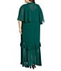 R & M Richards Plus Size Crepe Chiffon 2-Piece Short Sleeve Capelet Ruffle Gown, Color:Emerald - Image 2