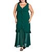 R & M Richards Plus Size Crepe Chiffon 2-Piece Short Sleeve Capelet Ruffle Gown, Color:Emerald - Image 3