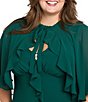 R & M Richards Plus Size Crepe Chiffon 2-Piece Short Sleeve Capelet Ruffle Gown, Color:Emerald - Image 5
