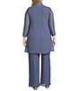 R & M Richards Plus Size Crepe Chiffon 3/4 Sleeve 3-Piece Pantsuit, Color:Dark/Slate - Image 2