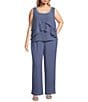 R & M Richards Plus Size Crepe Chiffon 3/4 Sleeve 3-Piece Pantsuit, Color:Dark/Slate - Image 3