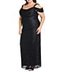 R & M Richards Plus Size Crinkle Long Pleated Dress With Cowl Neckline, Color:Navy - Image 1