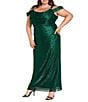 R & M Richards Plus Size Crinkle Long Pleated Dress With Cowl Neckline, Color:Emerald - Image 1