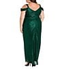 R & M Richards Plus Size Crinkle Long Pleated Dress With Cowl Neckline, Color:Emerald - Image 2