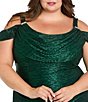 R & M Richards Plus Size Crinkle Long Pleated Dress With Cowl Neckline, Color:Emerald - Image 3