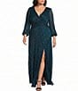 R & M Richards Plus Size Crinkle Pleated 3/4 Balloon Sleeve Long Dress - Image 1