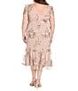 R & M Richards Plus Size Embroidered Floral Crew Neck Short Sleeve Flounce Hem Midi Dress, Color:Rose - Image 2